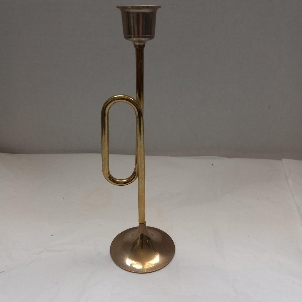 Vintage Bugle Candlestick 8.5" Solid Brass Candle Holder